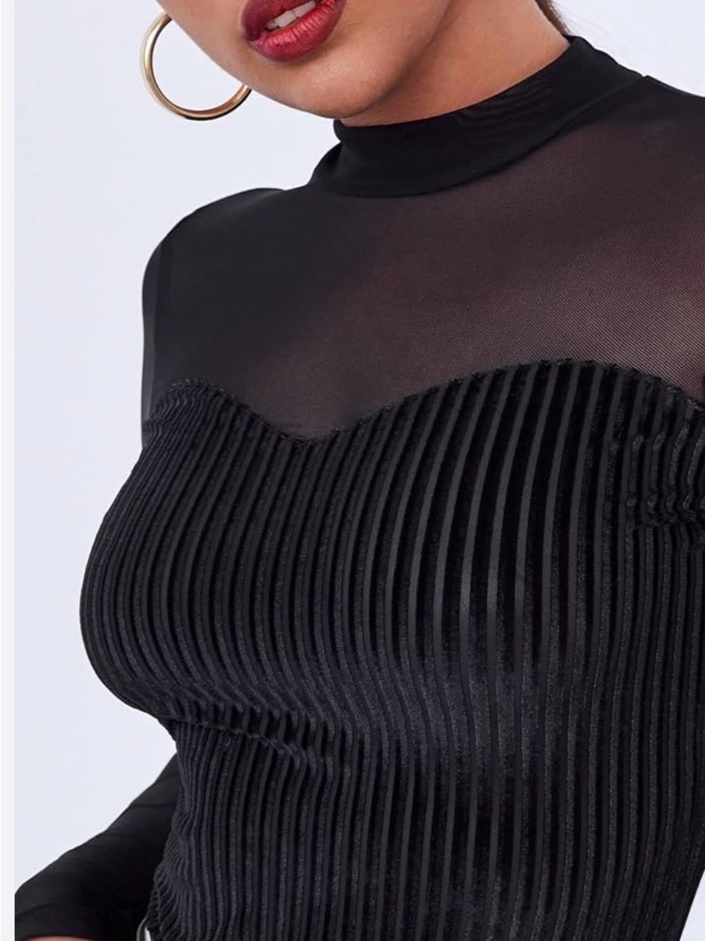 Black Long Sleeved Ribbed Blouse